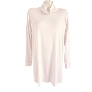 EILEEN FISHER CERAMIC PINK COLOR TENCEL HIGH FUNNEL SCRUNCH NECK TUNIC TOP SZ M